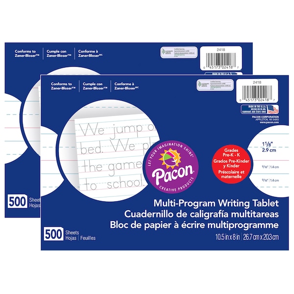 Pacon Handwriting Paper Tablet, 10.5 x 8, 500 Sheets/Tablet, PK2 P2418 - main